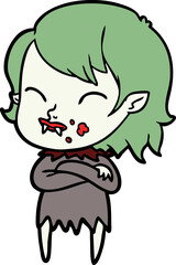 cartoon vampire girl with blood on cheek