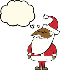 cartoon santa claus with thought bubble