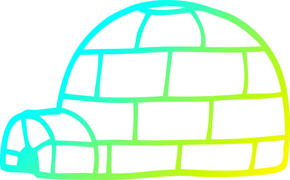 cold gradient line drawing of a cartoon igloo