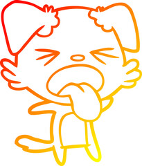 warm gradient line drawing of a cartoon disgusted dog
