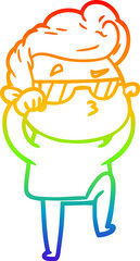 rainbow gradient line drawing of a cartoon cool guy