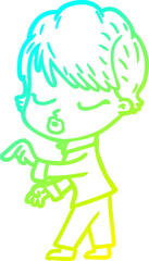 cold gradient line drawing of a cartoon woman with eyes shut