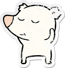 distressed sticker of a happy cartoon polar bear