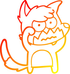 warm gradient line drawing of a cartoon annoyed fox