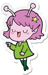 sticker of a happy alien girl cartoon