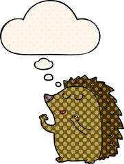cartoon hedgehog with thought bubble in comic book style