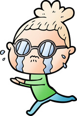 cartoon crying woman wearing spectacles