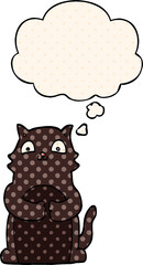 cartoon cat with thought bubble in comic book style