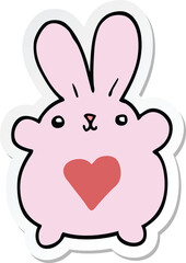 sticker of a cute cartoon rabbit with love heart