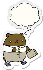 cartoon bear in work clothes with thought bubble as a printed sticker