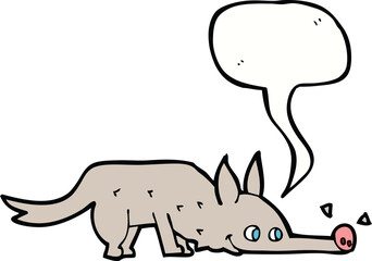 cartoon dog sniffing floor with speech bubble