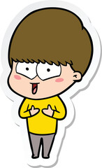 sticker of a cartoon happy boy