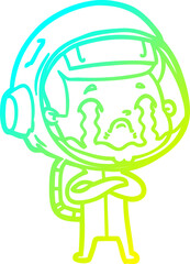 cold gradient line drawing of a cartoon crying astronaut