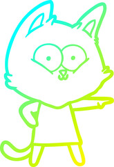 cold gradient line drawing of a cartoon cat girl pointing