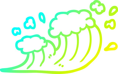 cold gradient line drawing of a cartoon wave crashing