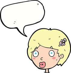 cartoon surprised female face with speech bubble