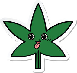sticker of a cute cartoon marijuana leaf