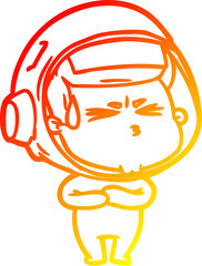 warm gradient line drawing of a cartoon stressed astronaut