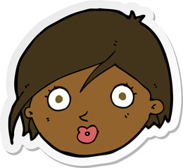 sticker of a cartoon surprised female face