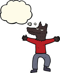 cartoon wolf man with thought bubble