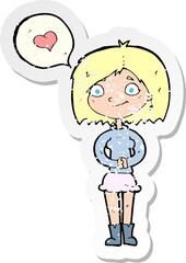 retro distressed sticker of a cartoon woman in love