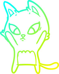 cold gradient line drawing of a confused cartoon cat