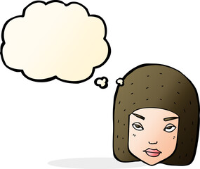 cartoon annoyed female face with thought bubble