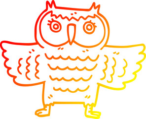 warm gradient line drawing of a cartoon wise old owl