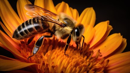 "Nature's Jewel: Close-Up of Honey Bee on Blooming Flower"

