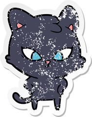 distressed sticker of a cute cartoon cat