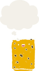 cartoon biscuit with thought bubble in retro style