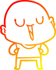 warm gradient line drawing of a happy cartoon bald man