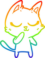 rainbow gradient line drawing of a calm cartoon cat considering