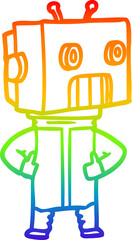 rainbow gradient line drawing of a cartoon robot