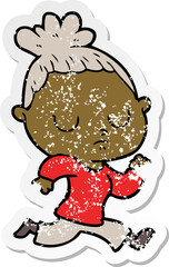 distressed sticker of a cartoon calm woman