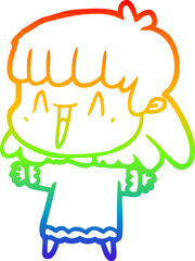 rainbow gradient line drawing of a cartoon woman