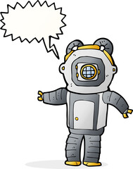 cartoon deep sea diver  with speech bubble