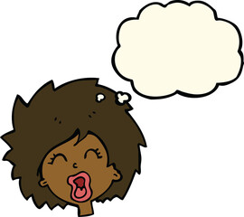 cartoon woman screaming with thought bubble