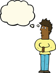 cartoon nervous man with thought bubble