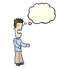 cartoon man freaking out with thought bubble