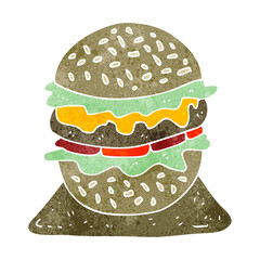 freehand retro cartoon tasty burger