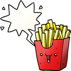 cute cartoon box of fries with speech bubble in smooth gradient style