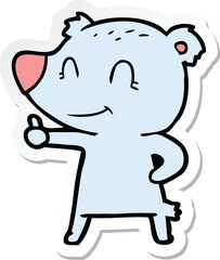 sticker of a cartoon bear giving thumbs up sign
