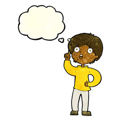 cartoon boy with idea with thought bubble