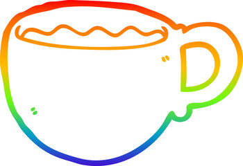 rainbow gradient line drawing of a cartoon coffee cup