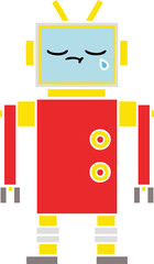 flat color retro cartoon of a crying robot