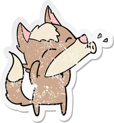 distressed sticker of a howling wolf cartoon