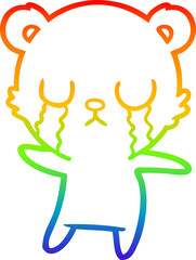 rainbow gradient line drawing of a crying polar bear cartoon