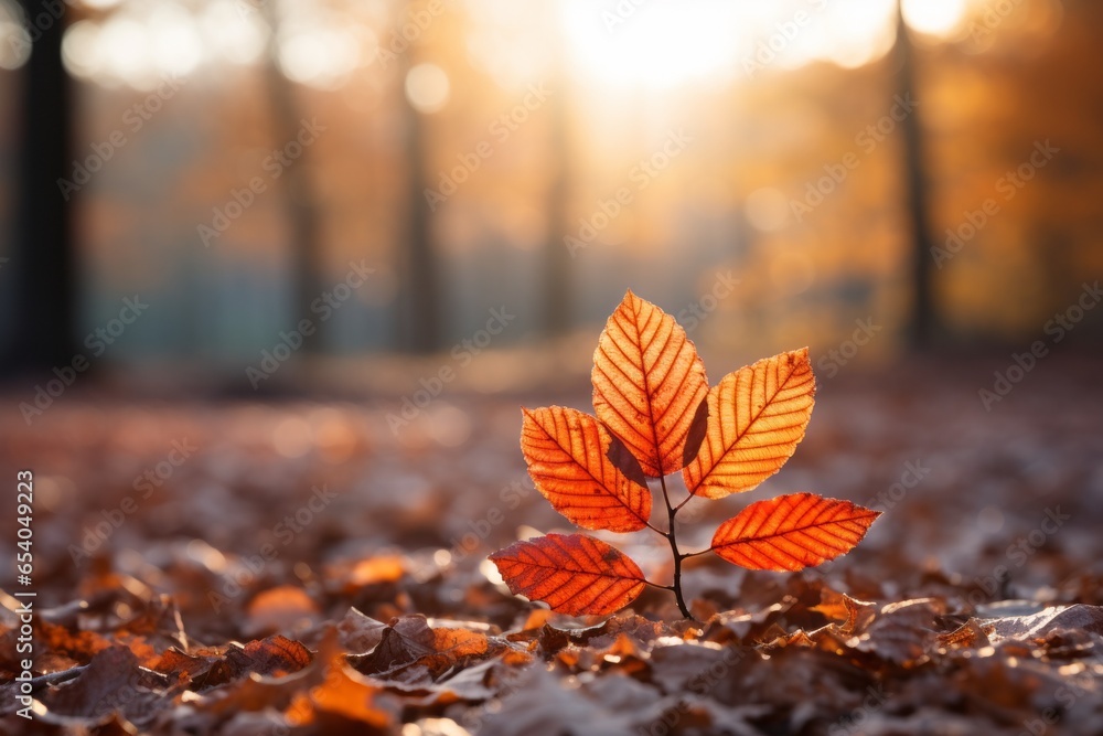 Poster autumn leaves on a branch. background with selective focus and copy space