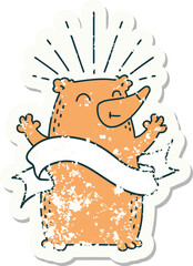 worn old sticker of a tattoo style happy bear